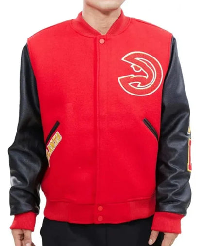 Atlanta Hawks Red And Black Letterman Varsity Jacket