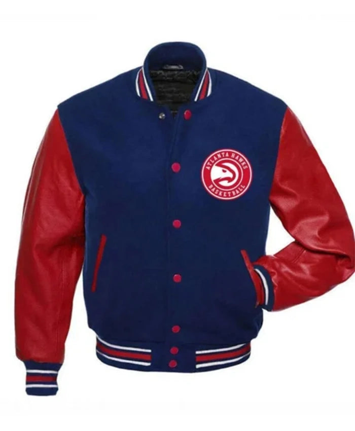 Atlanta Hawks Red And Blue Letterman Varsity Jacket