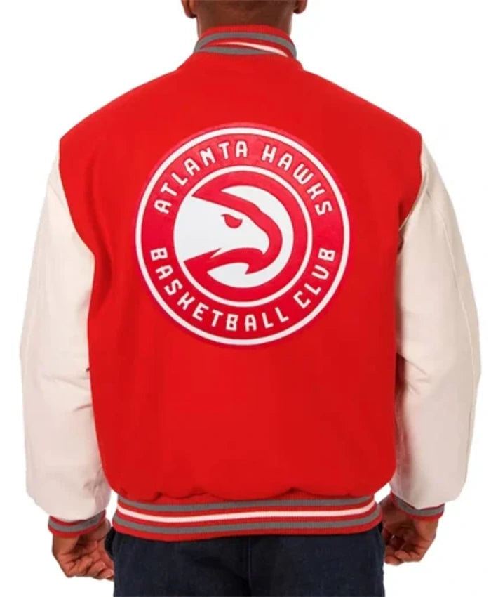 Atlanta Hawks Red And White Letterman Varsity Jacket