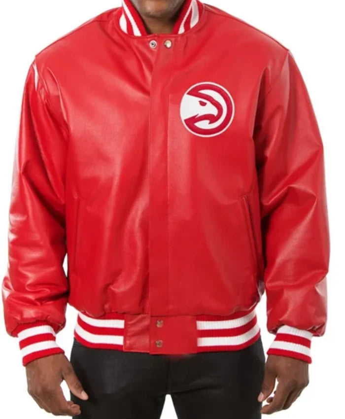 Atlanta Hawks Red Leather Varsity Jacket