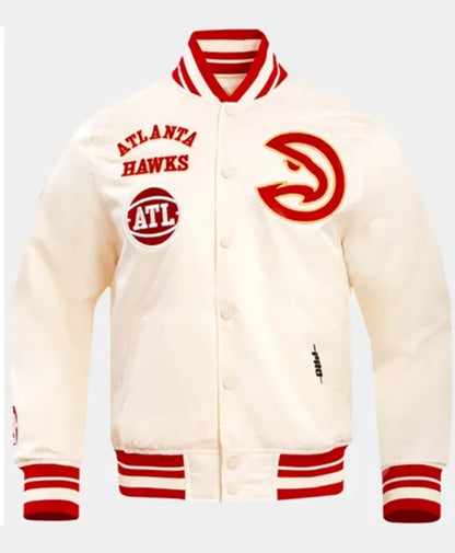 Atlanta Hawks Retro Classic Rib OFF-White Varsity Jacket