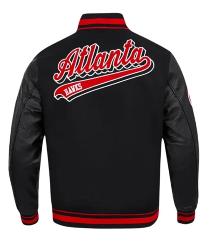 Atlanta Hawks Script Tail Black Varsity Jacket