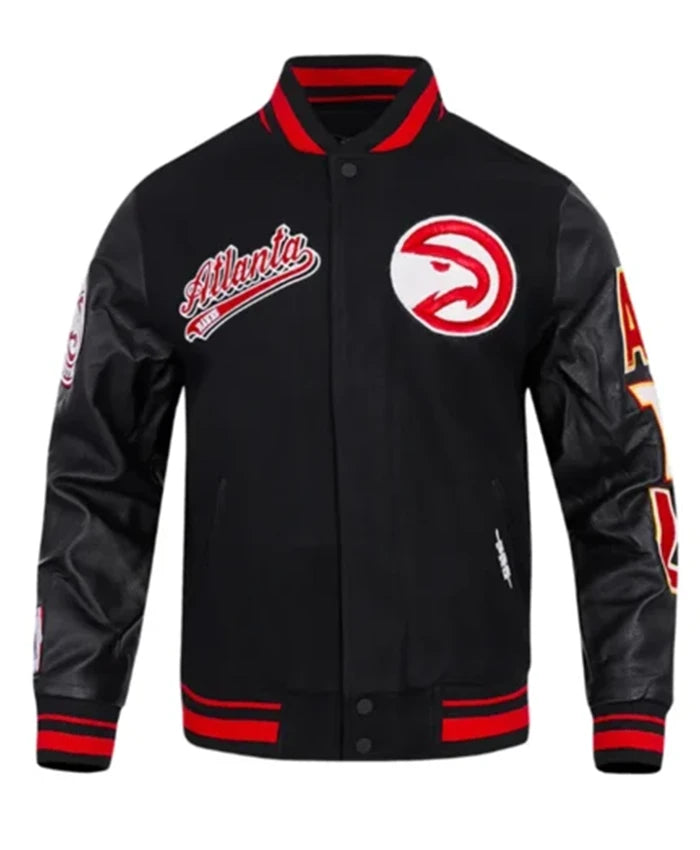Atlanta Hawks Script Tail Black Varsity Jacket