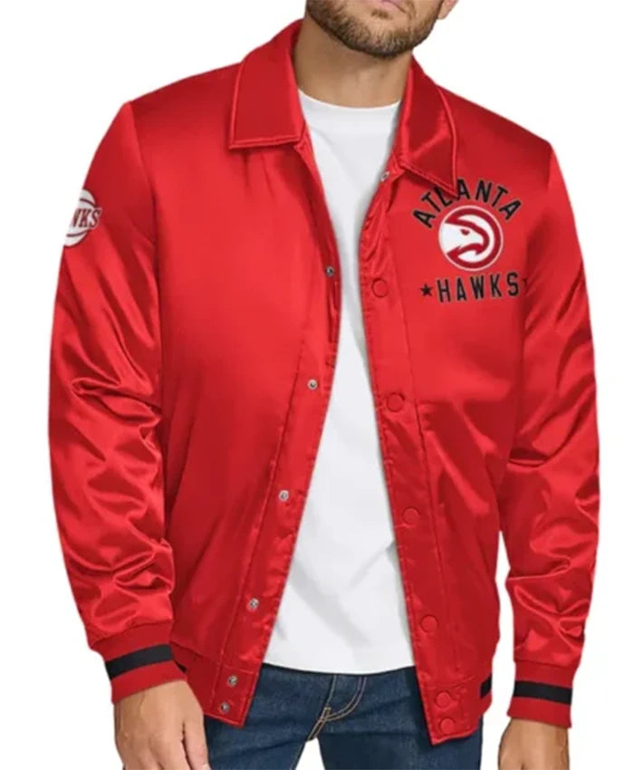 Atlanta Hawks Stitch Applique Red Varsity Jacket