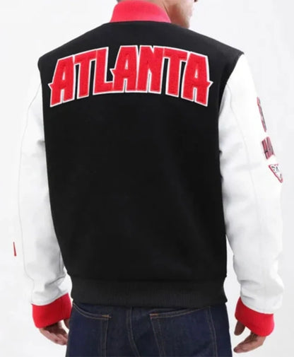 Atlanta Hawks White And Black Varsity Jacket