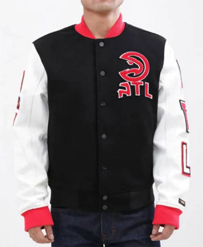 Atlanta Hawks White And Black Varsity Jacket