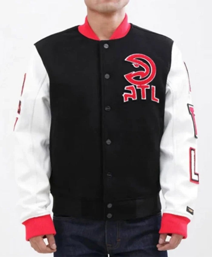 Atlanta Hawks White And Black Varsity Jacket