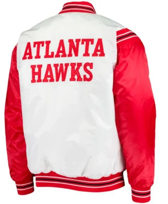 Atlanta Hawks White And Red Letterman Varsity Jacket