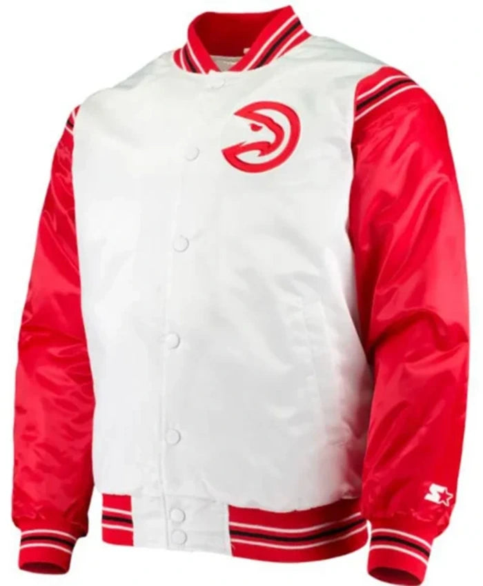 Atlanta Hawks White And Red Letterman Varsity Jacket