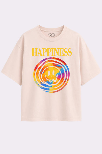 Happiness Swirl Beige Oversized T-Shirt