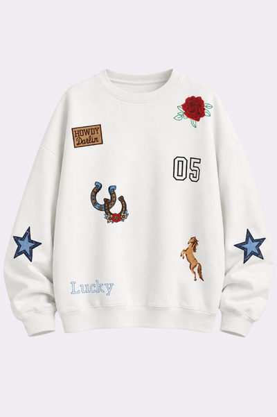 Beige Western Embroidered Sweatshirt