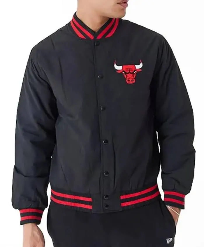 Black Chicago Bulls Script Varsity Jacket