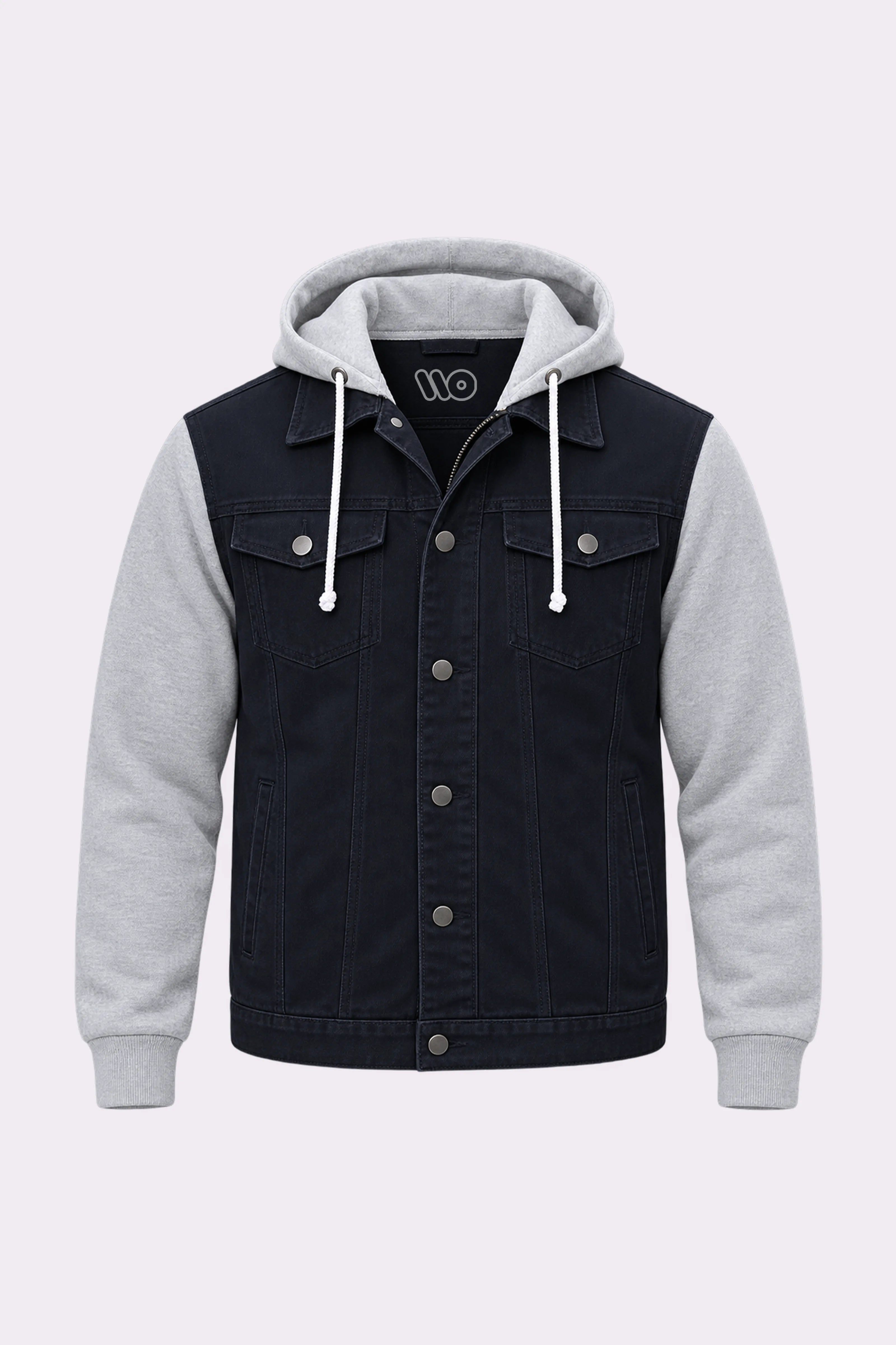Black Denim & Grey Sleeve Hooded Jacket