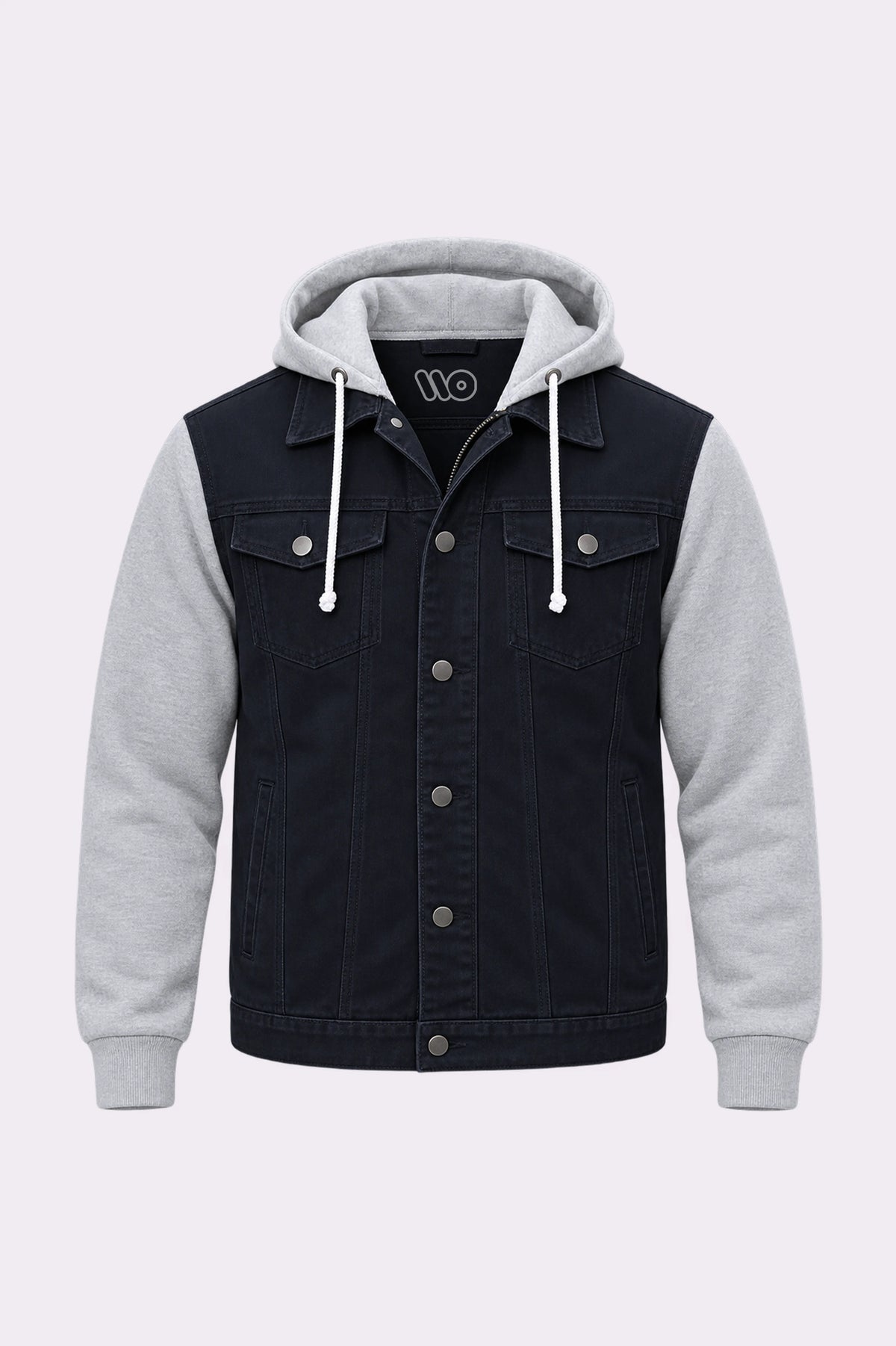 Black Denim & Grey Sleeve Hooded Jacket