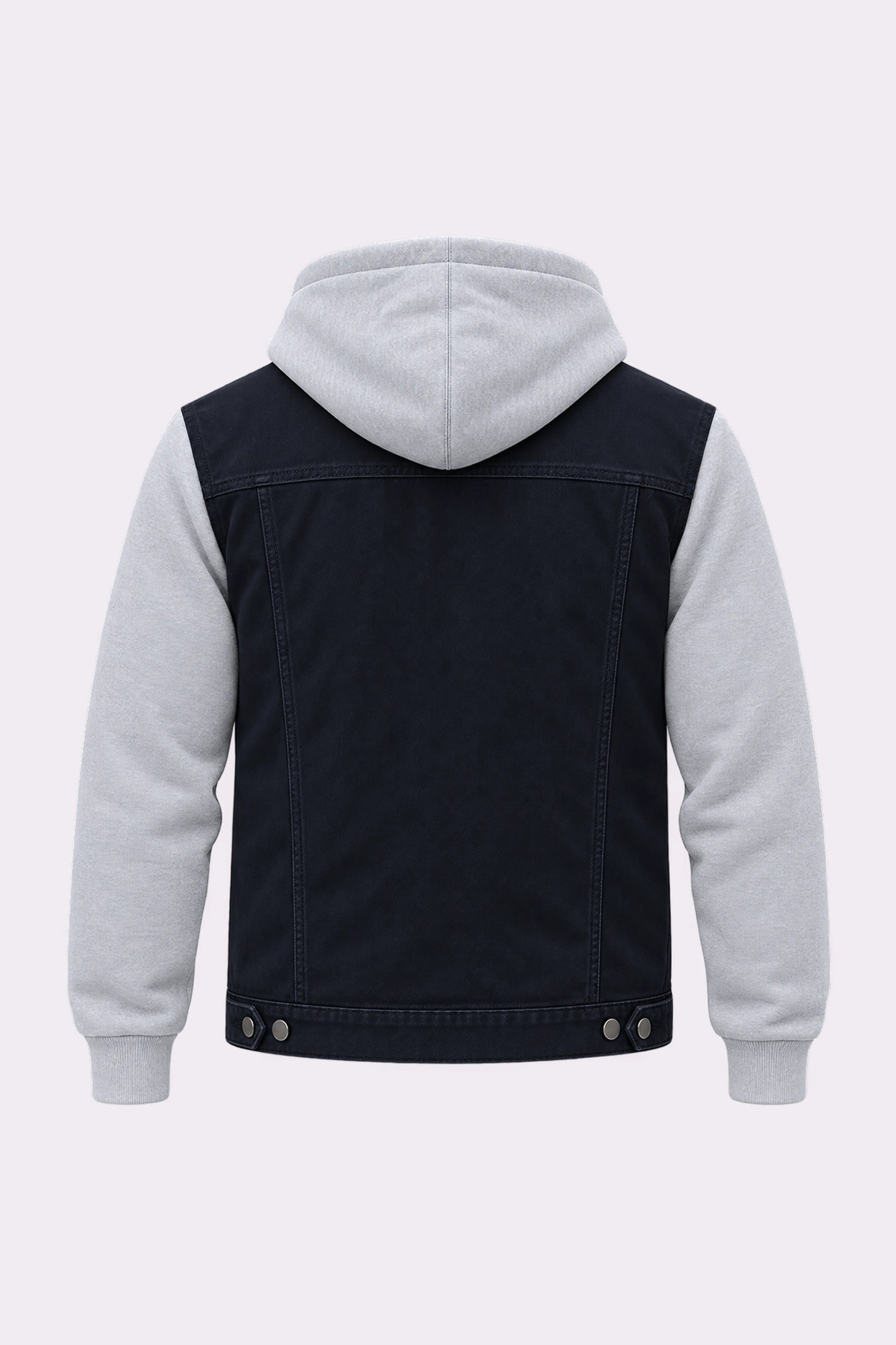 Black Denim & Grey Sleeve Hooded Jacket
