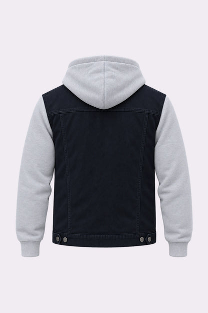 Black Denim & Grey Sleeve Hooded Jacket