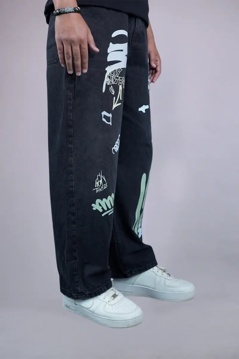 Black Graffiti Baggy Jeans