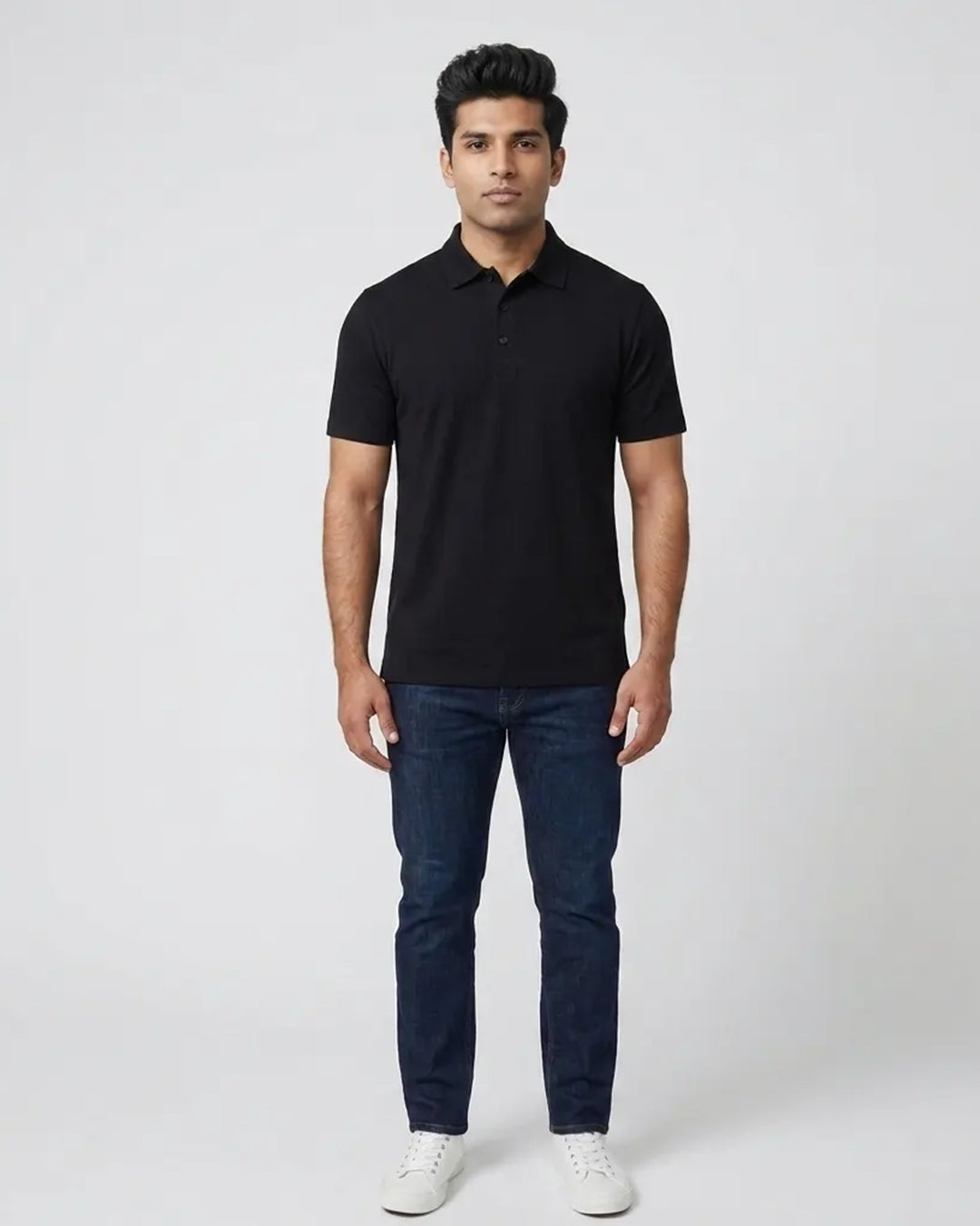 Black Knitted Cotton Polo Shirt for Men
