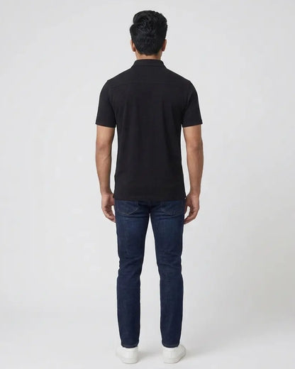 Black Knitted Cotton Polo Shirt for Men