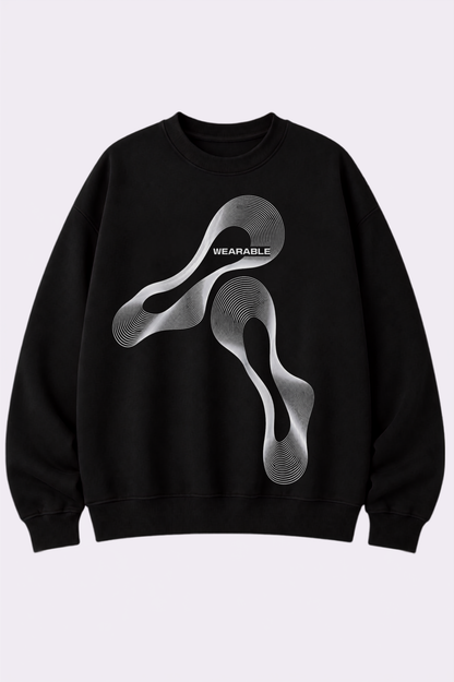Black Oversized Linear Print Sweatshirt