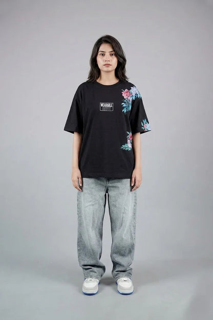 Midnight Floral Black Oversized T-Shirt