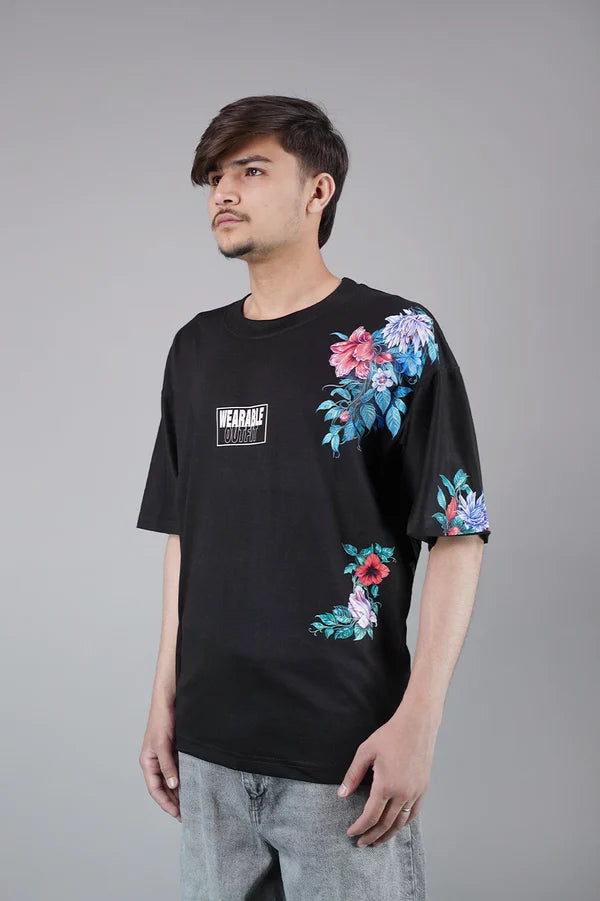Midnight Floral Black Oversized T-Shirt