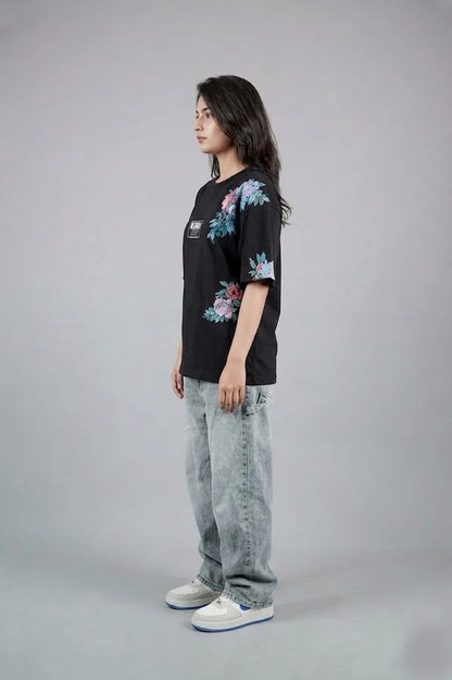 Midnight Floral Black Oversized T-Shirt