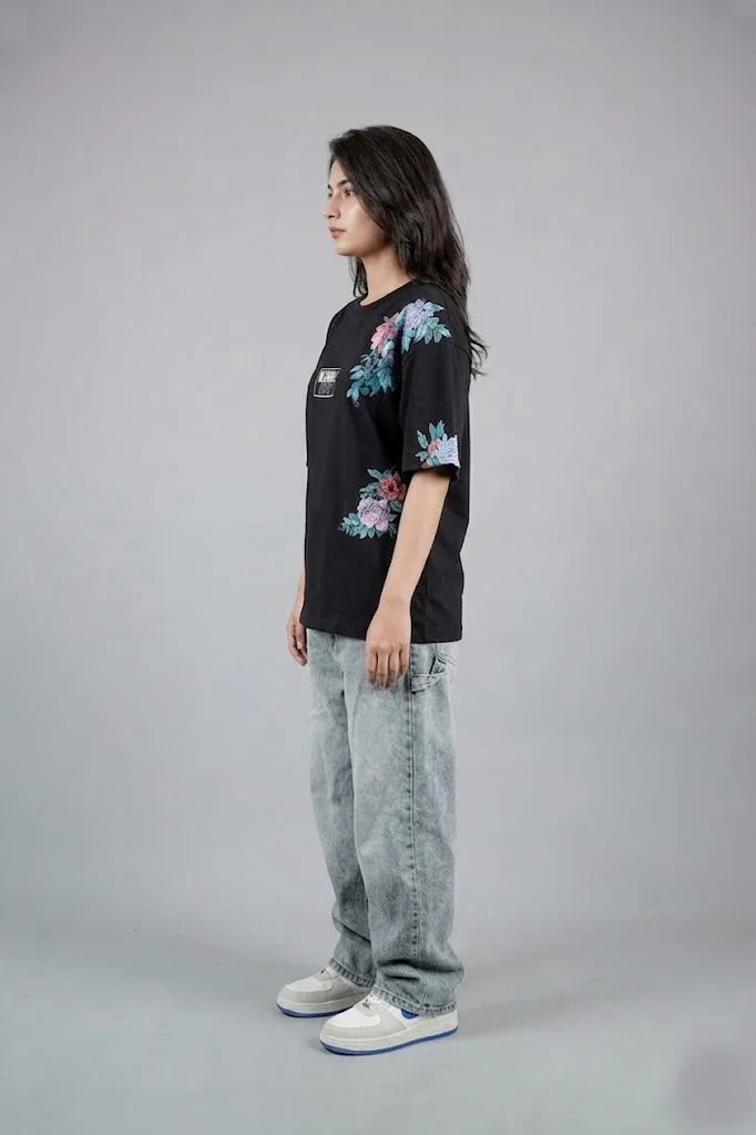 Midnight Floral Black Oversized T-Shirt