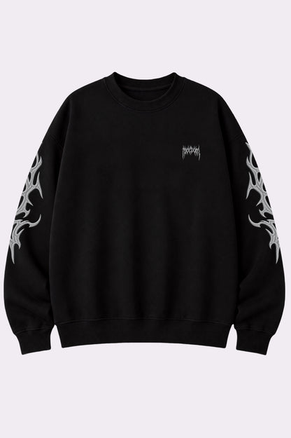 Black Gothic Embroidered Flame Sweatshirt