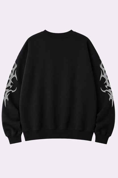 Black Gothic Embroidered Flame Sweatshirt