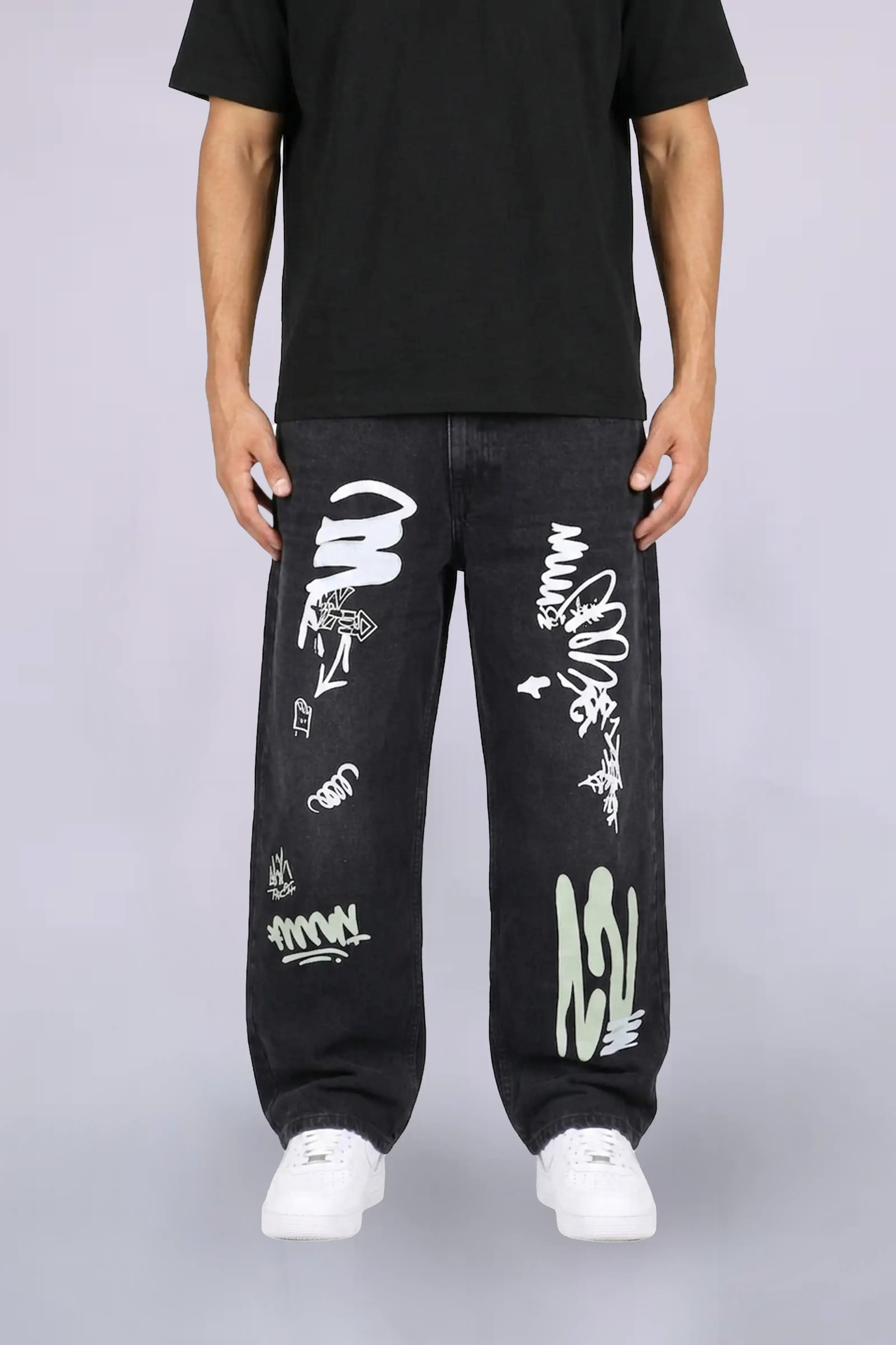 Shop Black Graffiti Baggy Jeans