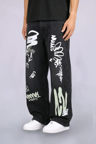 Buy Black Graffiti Baggy Jeans