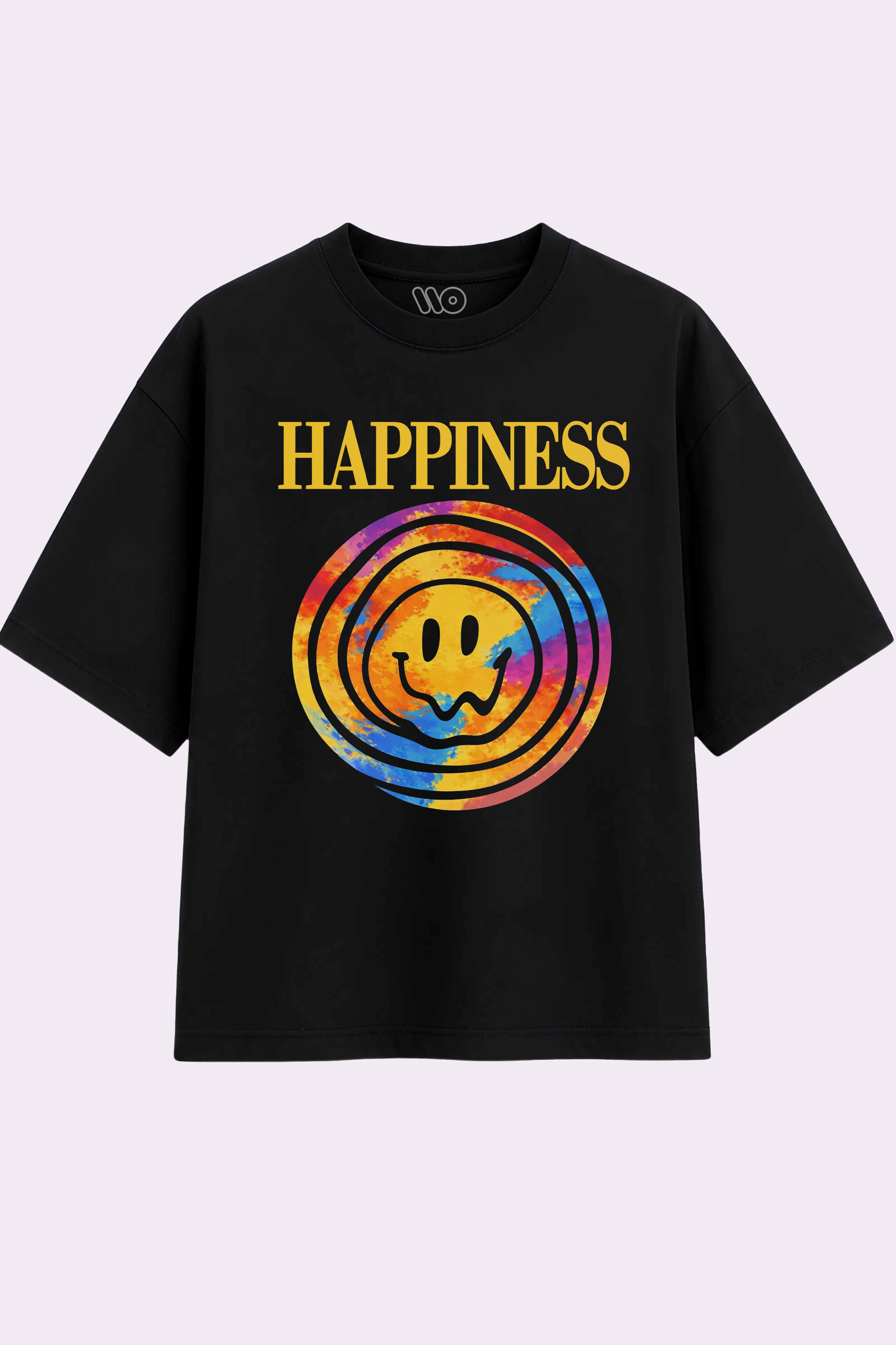 Happiness Swirl Black Oversized T-Shirt