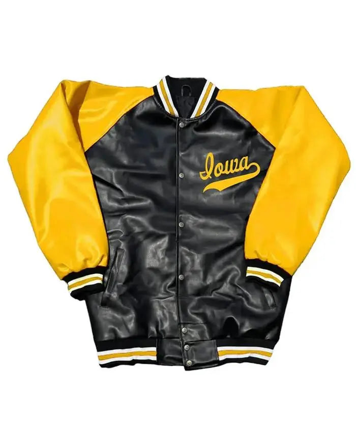 Black and Yellow Iowa Hawkeyes Leather Varsity Jacket