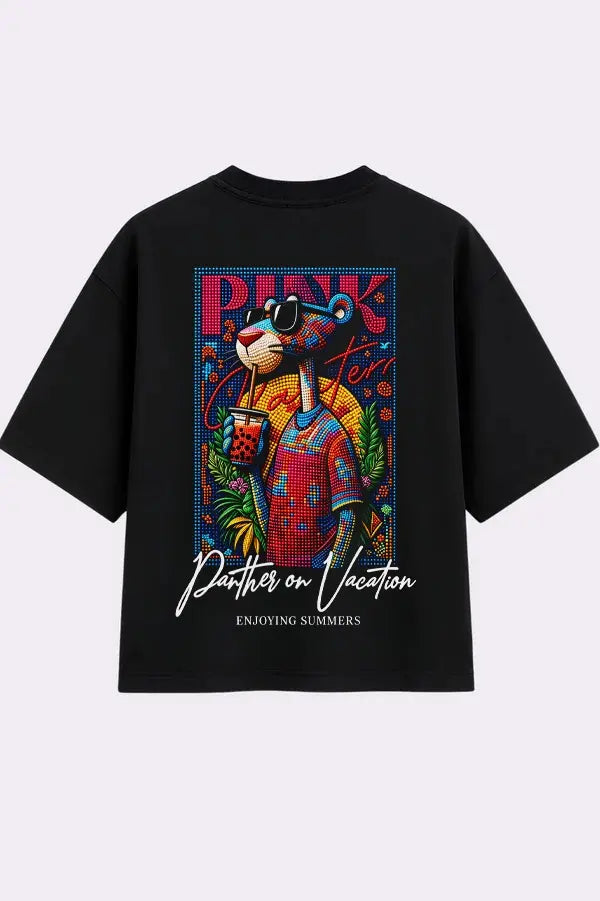Panther on Vacation Black T-Shirt