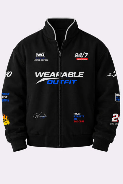 Black Graphic Racing Bomber Jacket