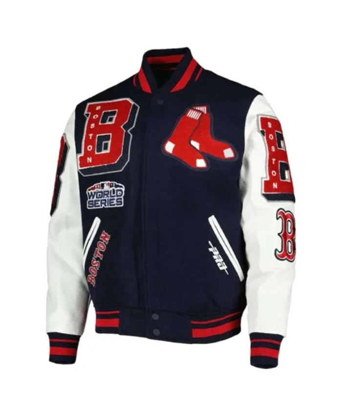 Boston Red Sox Mash Up Navy Blue And White Varsity Jacket