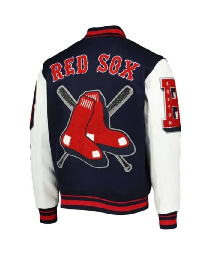 Boston Red Sox Mash Up Navy Blue And White Varsity Jacket