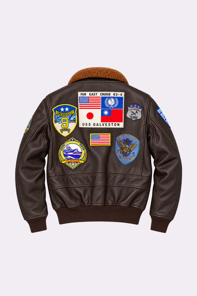 Brown Leather G-1 Top Gun Aviator Jacket - back view