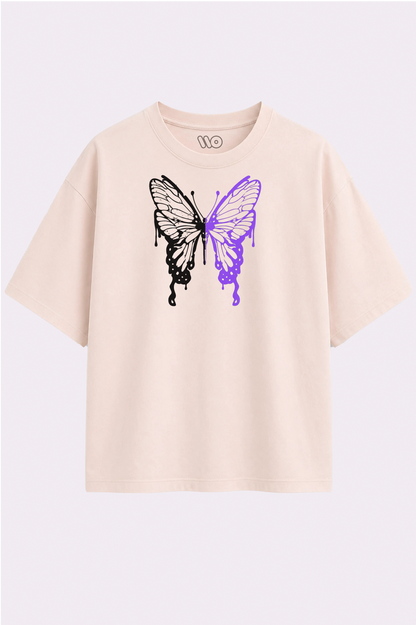 Beige Butterfly Oversized T-Shirt