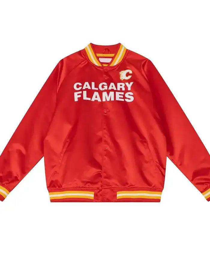 Calgary Flames Lightweight Satin Red Varsity Jacket