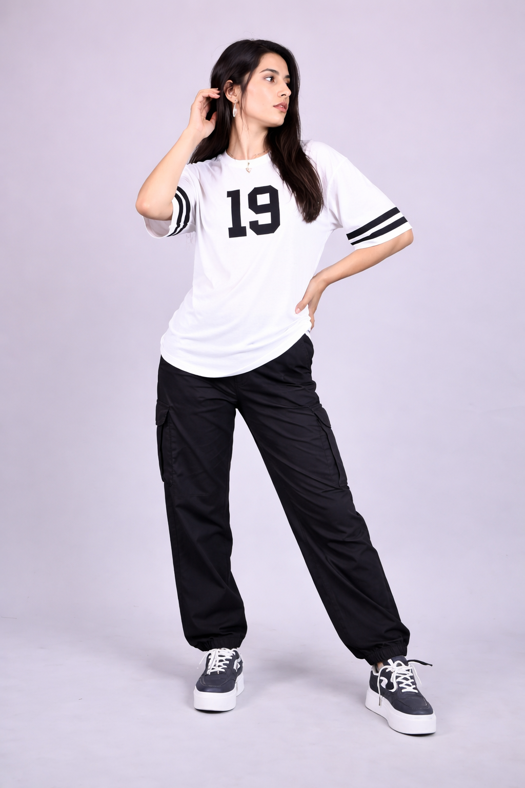 Number 19 White Oversized T-Shirt