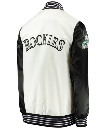 Colorado Rockies The Legend White and Black Satin Varsity Jacket