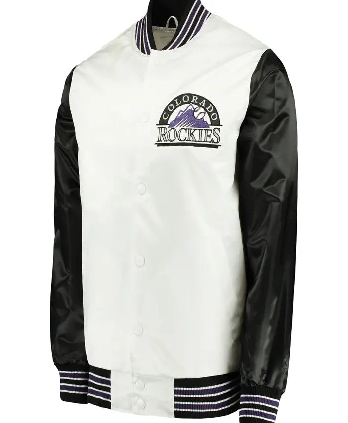 Colorado Rockies The Legend White and Black Satin Varsity Jacket