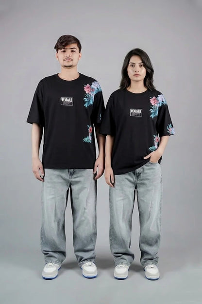 Midnight Floral Black Oversized T-Shirt