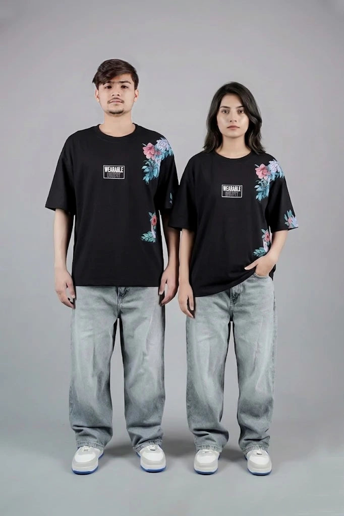 Midnight Floral Black Oversized T-Shirt