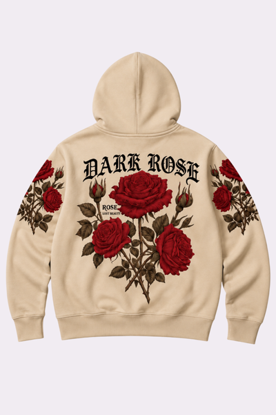 Dark Rose Graphic Beige Hoodie
