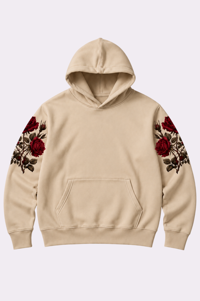 Dark Rose Graphic Beige Hoodie