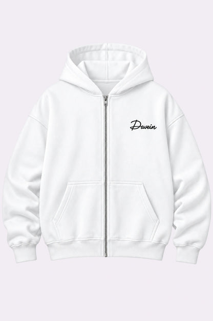 Daven White Fleece Full-Zip Hoodie