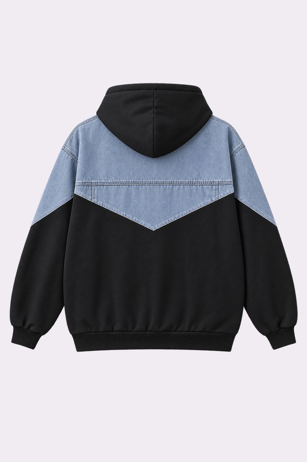 Black & Blue Denim Panel Zip-Up Hoodie